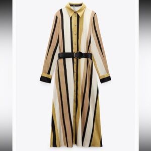 Zara Striped Belted Shirt Dress